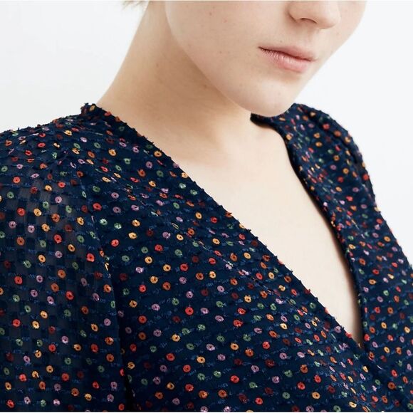 Women's Navy Polka Dot Blouse - Picture 2 of 14